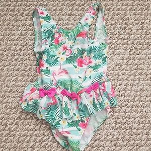 4T girls one piece flamingi bathing suit